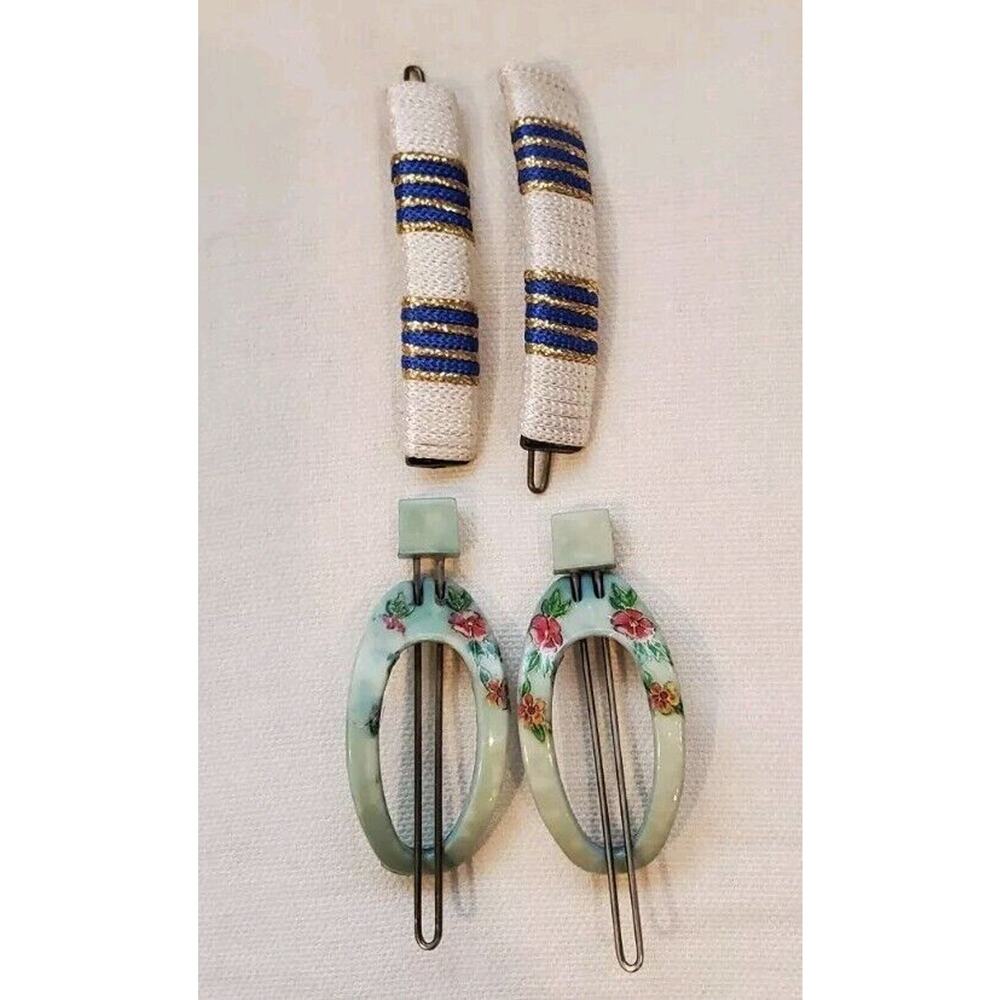 Vintage Hair Clips Barrettes Navy White Green Collectible Fashion Accessories